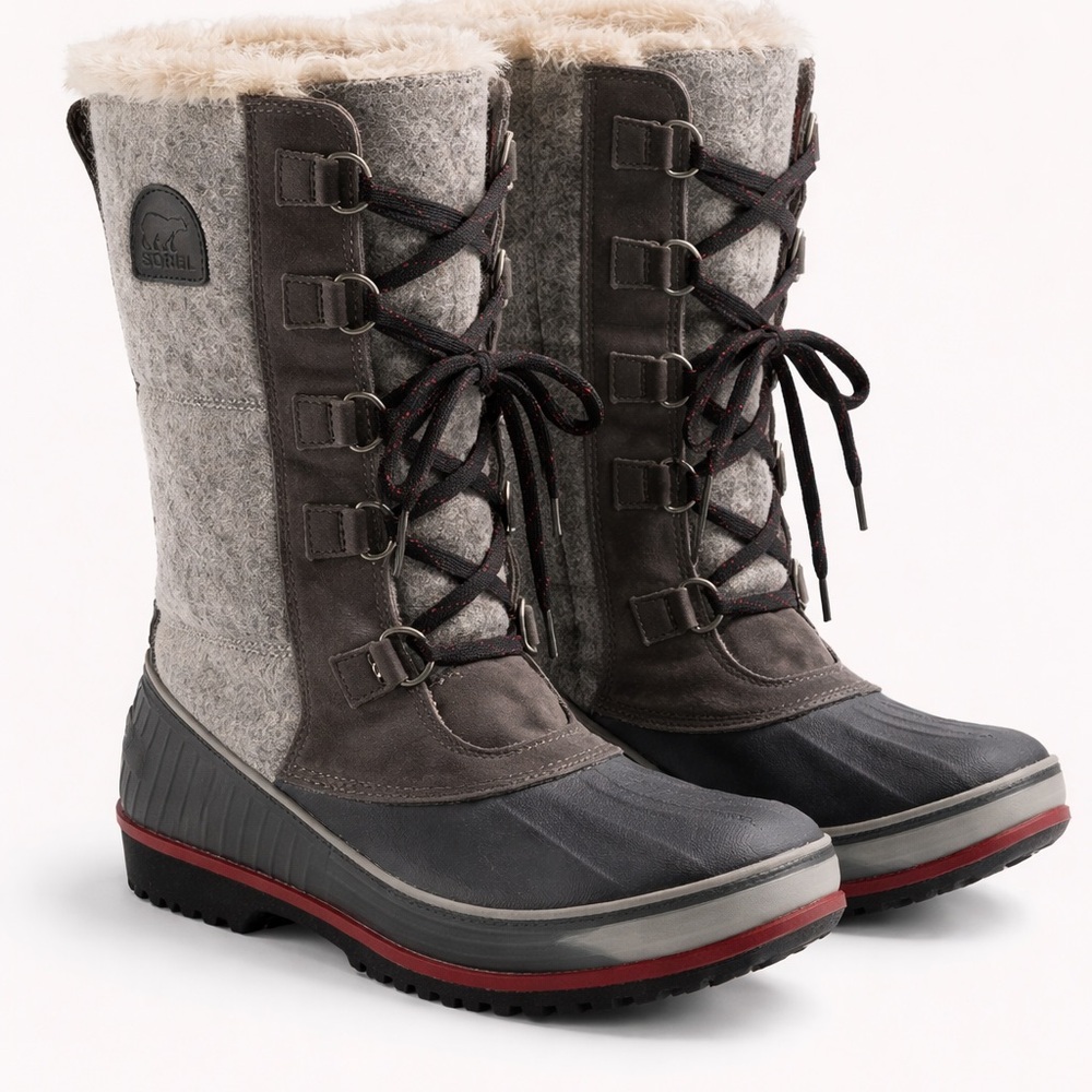 Sorel Women's Gray and Black Winter Lace-Up Fur-Trim Boots
